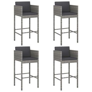 vidaXL Bar Stools 4 pcs with Cushions Grey Poly Rattan