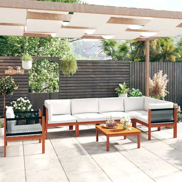 vidaXL 7 Piece Garden Lounge Set with Cushions Cream Solid Acacia Wood