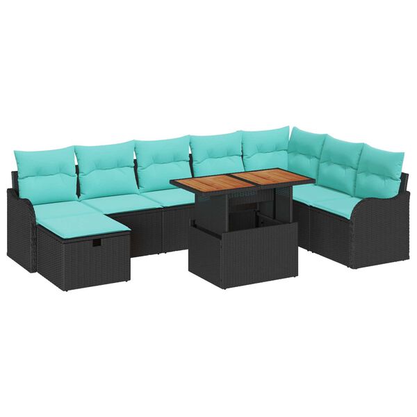 vidaXL 9 Piece Garden Sofa Set with Cushions Black Poly Rattan