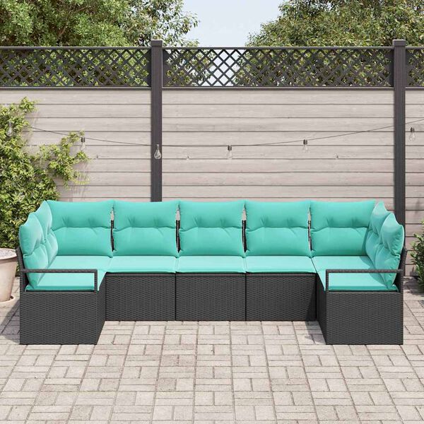 vidaXL Garden Sofa Set 7 pcs Black Poly rattan