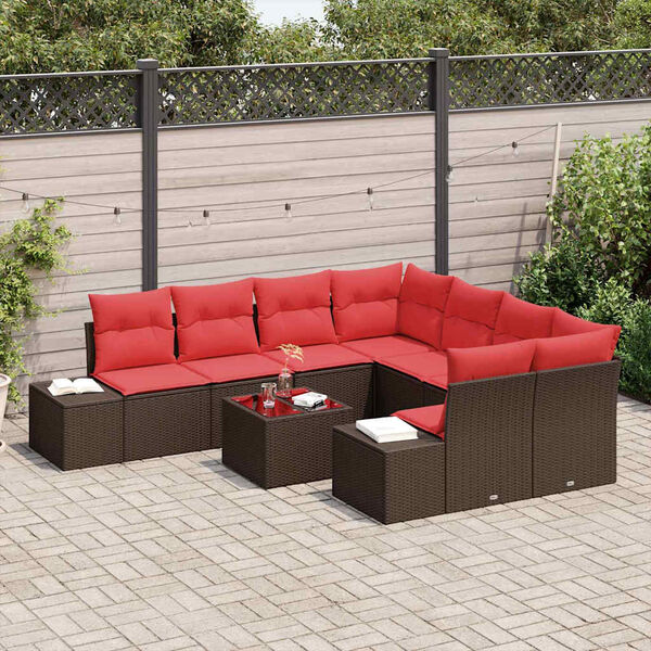 vidaXL Garden Sofa Set with Cushion 9 pcs Brown Poly Rattan
