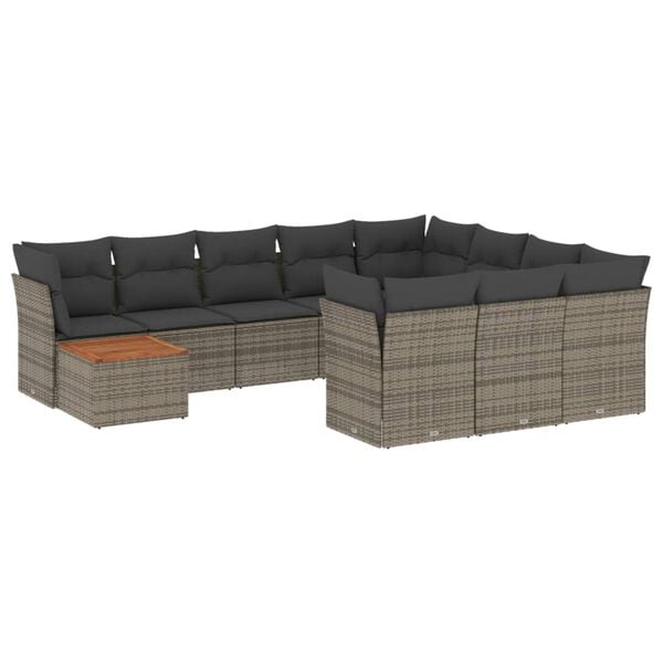 vidaXL 11 Piece Garden Sofa Set with Cushions Grey Poly Rattan
