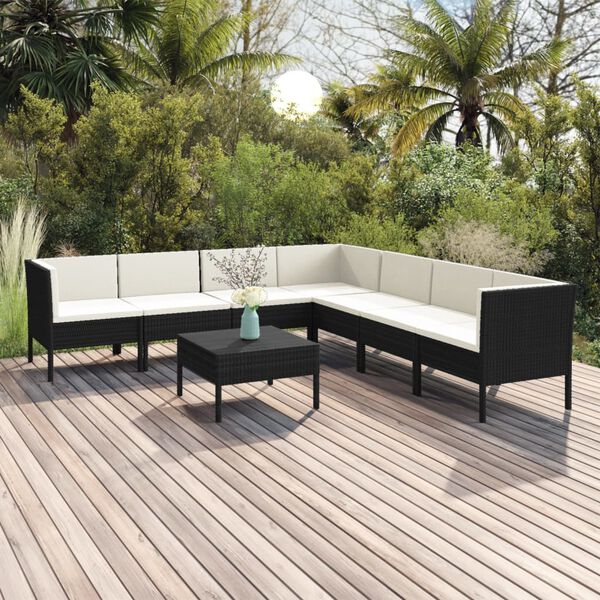 vidaXL 8 Piece Garden Lounge Set with Cushions Poly Rattan Black