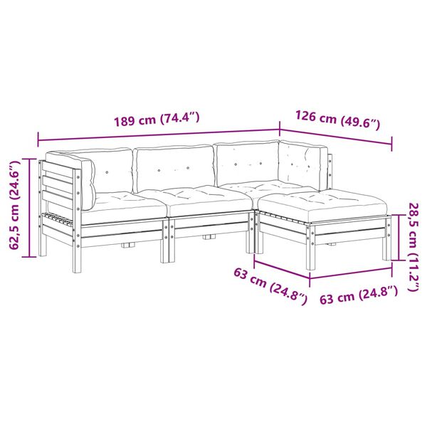 vidaXL 4 Piece Garden Sofa Set with Cushions Wax Brown Solid Wood Pine