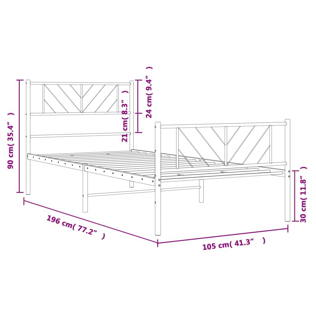 vidaXL Metal Bed Frame without Mattress with Footboard Black 100x190cm