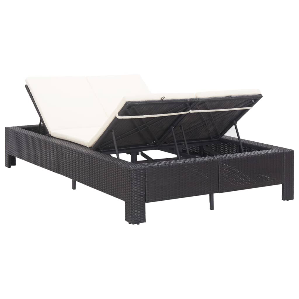 vidaXL 2-Person Sunbed with Cushion Black Poly Rattan