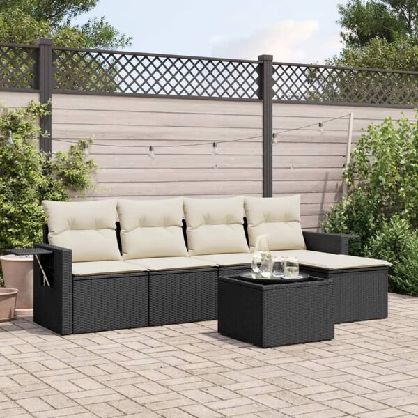 vidaXL 6 Piece Garden Sofa Set with Cushions Black Poly Rattan