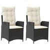 vidaXL Reclining Garden Chairs 2 pcs with Cushions Black Poly Rattan