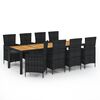 vidaXL 9 Piece Outdoor Dining Set with Cushions Poly Rattan Black