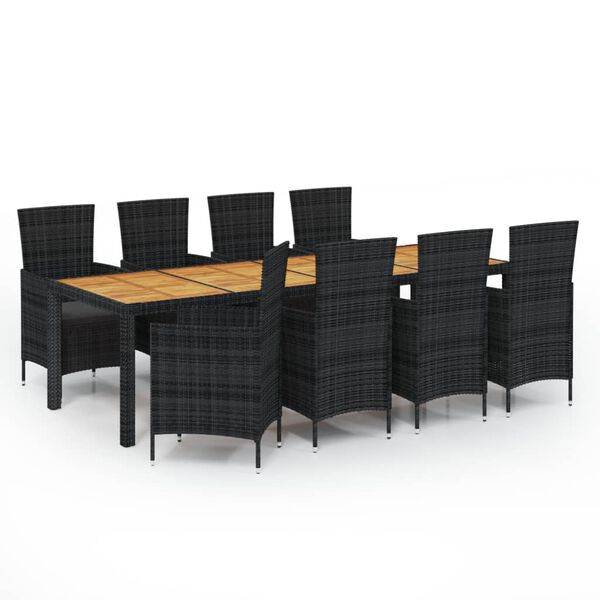 vidaXL 9 Piece Outdoor Dining Set with Cushions Poly Rattan Black