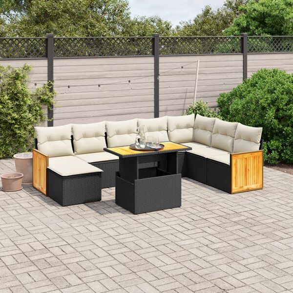 vidaXL 9 Piece Garden Sofa Set with Cushions Black Poly Rattan