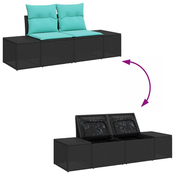 vidaXL 5 Piece Garden Sofa Set with Cushions Black Poly Rattan Acacia