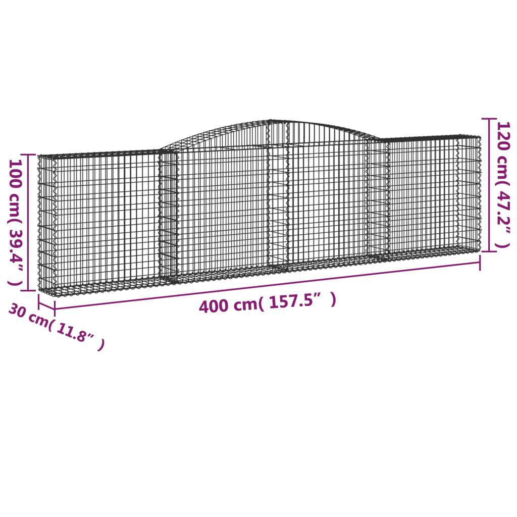vidaXL Arched Gabion Baskets 3 pcs 400x30x100/120 cm Galvanised Iron