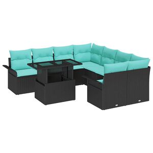 vidaXL Garden Sofa Set with Cushion 9 pcs Black Poly rattan