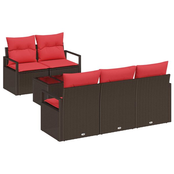 vidaXL 6 Piece Garden Sofa Set with Cushions Brown Poly Rattan