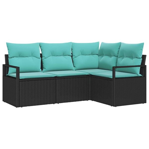 vidaXL Garden Sofa Set 4 pcs Black and Turquoise Poly Rattan