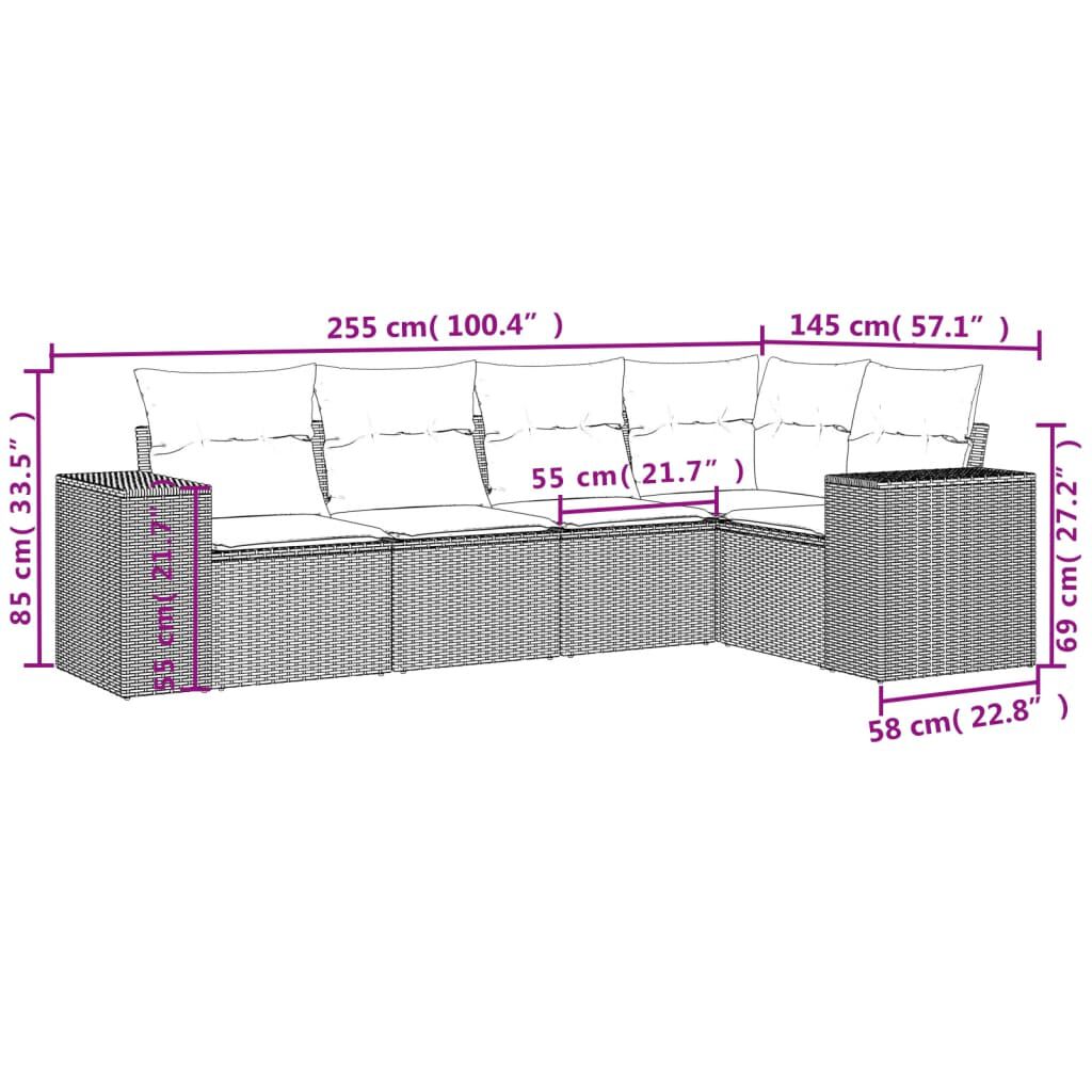 vidaXL 5 Piece Garden Sofa Set with Cushions Beige Poly Rattan