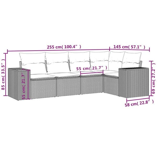 vidaXL 5 Piece Garden Sofa Set with Cushions Beige Poly Rattan
