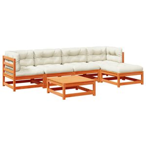 vidaXL 6 Piece Garden Sofa Set with Cushions Wax Brown Solid Wood Pine