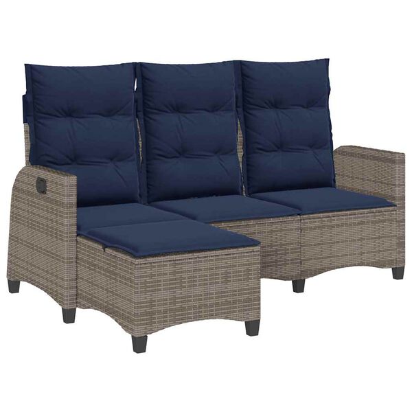 vidaXL Reclining Garden Sofa with Cushions L-shaped Grey Poly Rattan