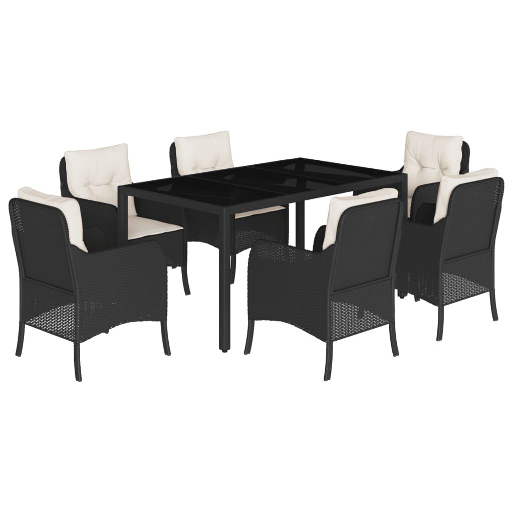 vidaXL 7 Piece Garden Dining Set with Cushions Black Poly Rattan