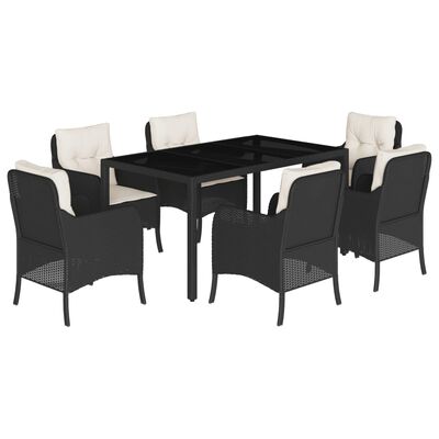 vidaXL 7 Piece Garden Dining Set with Cushions Black Poly Rattan