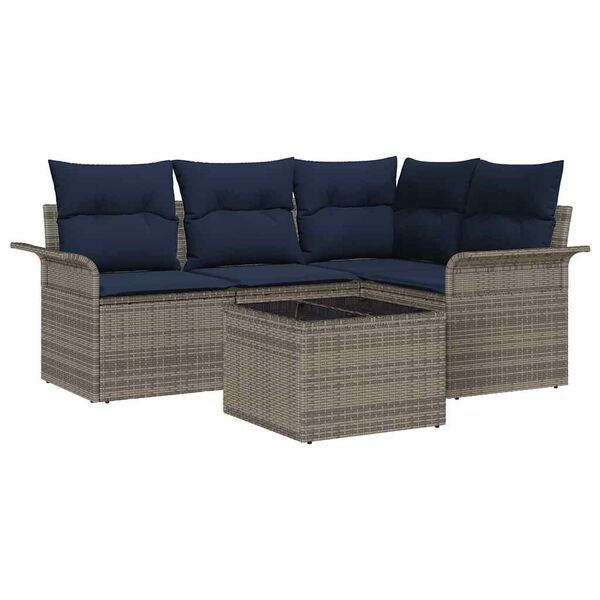 vidaXL Garden Sofa Set with Cushion 5 pcs Grey Poly Rattan
