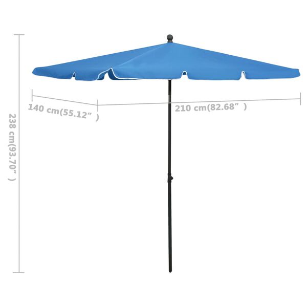 vidaXL Garden Parasol with Pole 210x140 cm Azure Blue