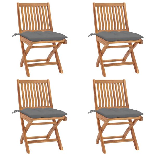 vidaXL Folding Garden Chairs with Cushions 4 pcs Solid Teak Wood