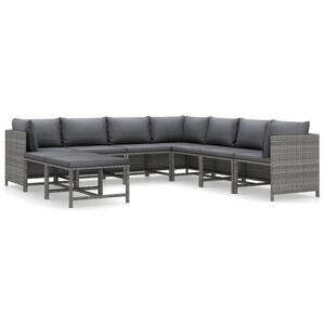 vidaXL 9 Piece Garden Lounge Set with Cushions Poly Rattan Grey