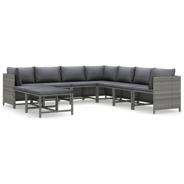 vidaXL 9 Piece Garden Lounge Set with Cushions Poly Rattan Grey