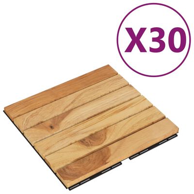 vidaXL Decking Tiles 30 pcs 30x30 cm Solid Wood Teak Vertical Pattern