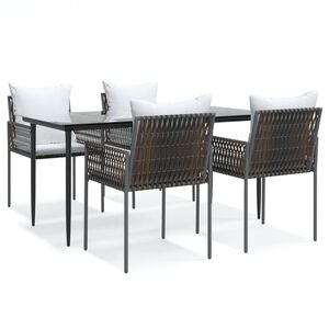 vidaXL 5 Piece Garden Dining Set with Cushions Poly Rattan and Steel