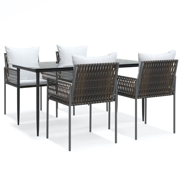 vidaXL 5 Piece Garden Dining Set with Cushions Poly Rattan and Steel