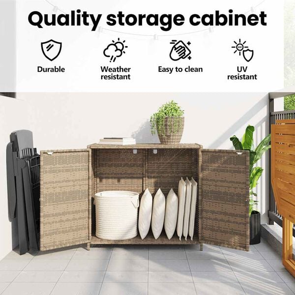 vidaXL Garden Storage Cabinet Beige 83x45x76 cm Poly Rattan