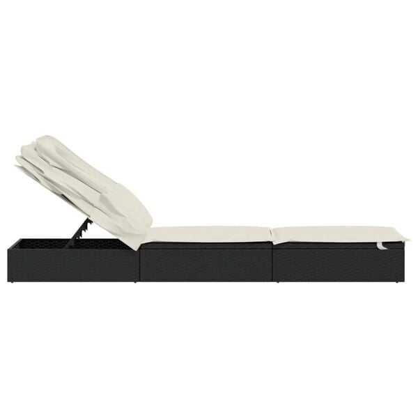 vidaXL Sunbed with Foldable Roof Black 213x63x97 cm Poly Rattan