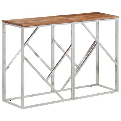 vidaXL Console Table Silver Stainless Steel and Solid Wood Acacia