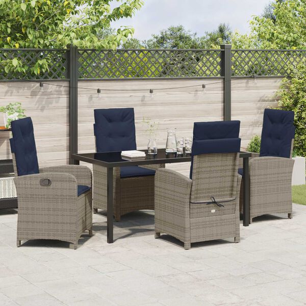 vidaXL Garden Dining Set with Cushion 5 pcs Grey Poly Rattan