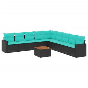 vidaXL 10 Piece Garden Sofa Set with Cushions Black Poly Rattan