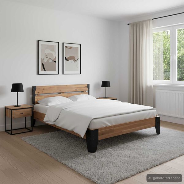 vidaXL Bed Frame without Mattress Solid Acacia Wood Steel 193x203 cm