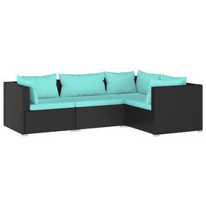 vidaXL 4 Piece Garden Lounge Set with Cushions Poly Rattan Black