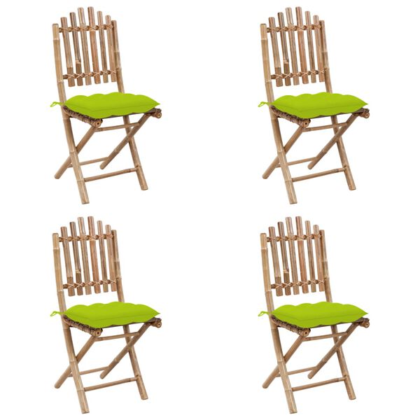 vidaXL 5 Piece Folding Outdoor Dining Set with Cushions Bamboo