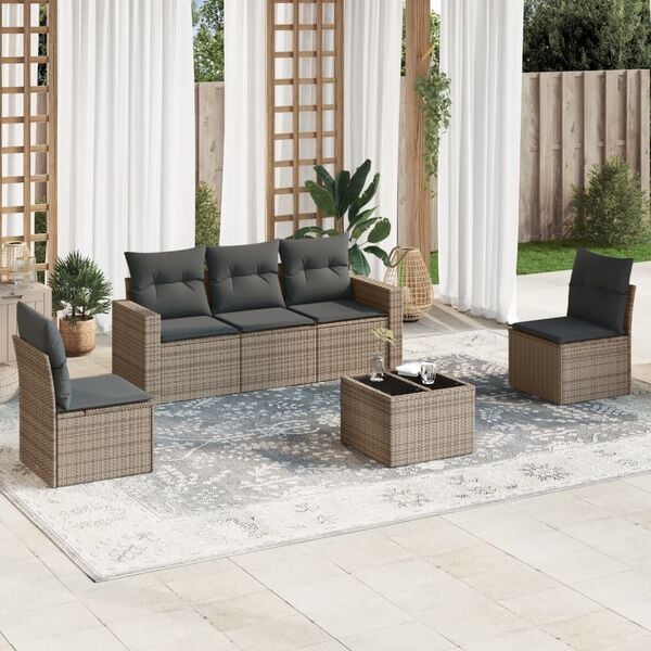 vidaXL 6 Piece Garden Sofa Set with Cushions Grey Poly Rattan