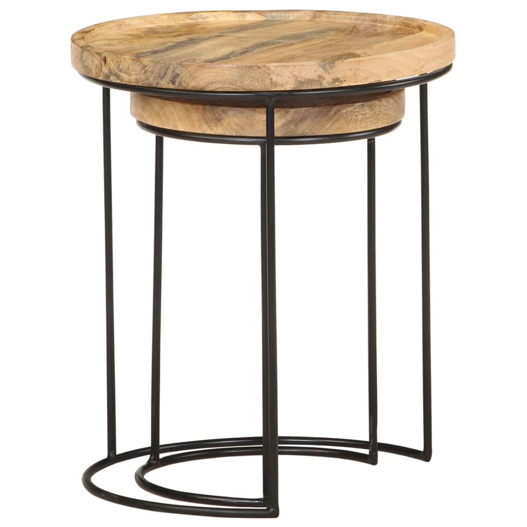 vidaXL 2 Piece Coffee Table Set Solid Mango Wood and Steel