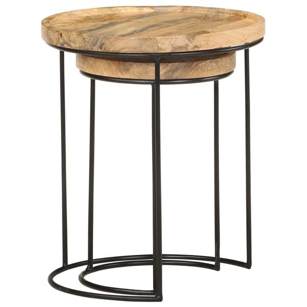 vidaXL 2 Piece Coffee Table Set Solid Mango Wood and Steel