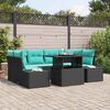 vidaXL Sofa Set with Cushion Manual 7 pcs Black and Blue Poly Rattan