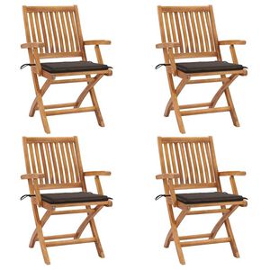 vidaXL Folding Garden Chairs with Cushions 4 pcs Solid Teak Wood