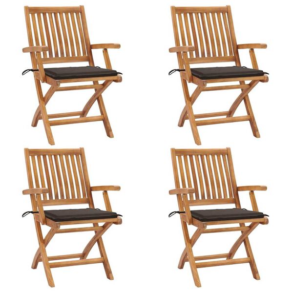 vidaXL Folding Garden Chairs with Cushions 4 pcs Solid Teak Wood