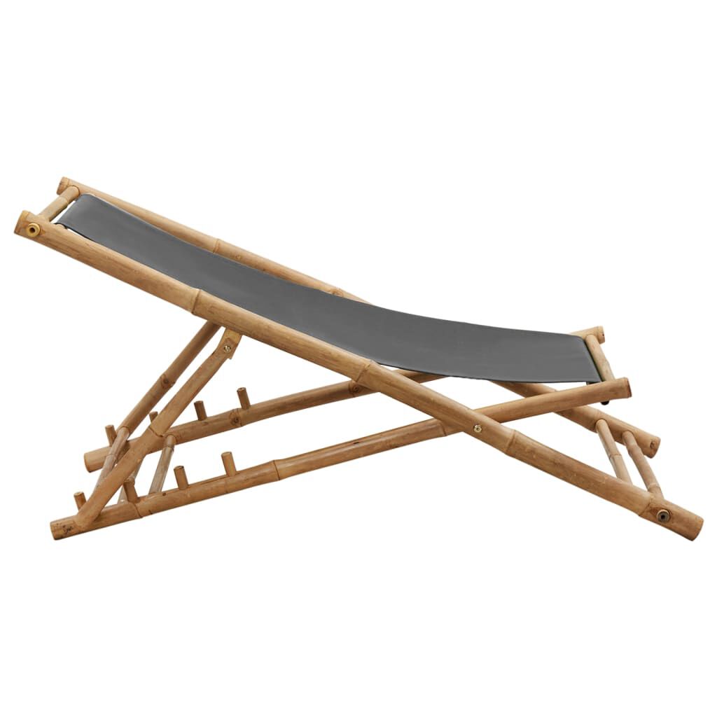 vidaXL Deck Chair Bamboo and Canvas Dark Grey