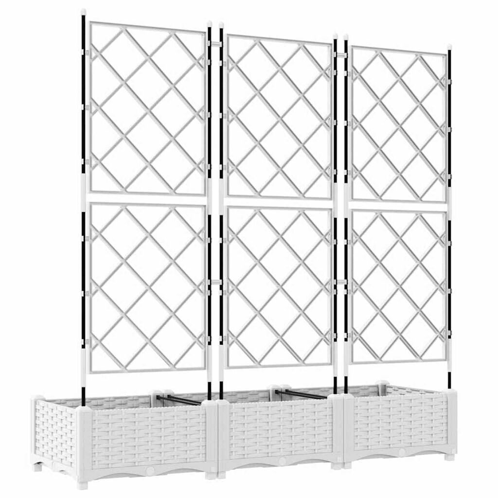 vidaXL Garden Planter with Trellis 3 pcs White 120x40x125.5 cm